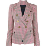 Houndstooth Small Jacket Women Long-Sleeved Double-Breasted Plaid Blazer - EX-STOCK CANADA