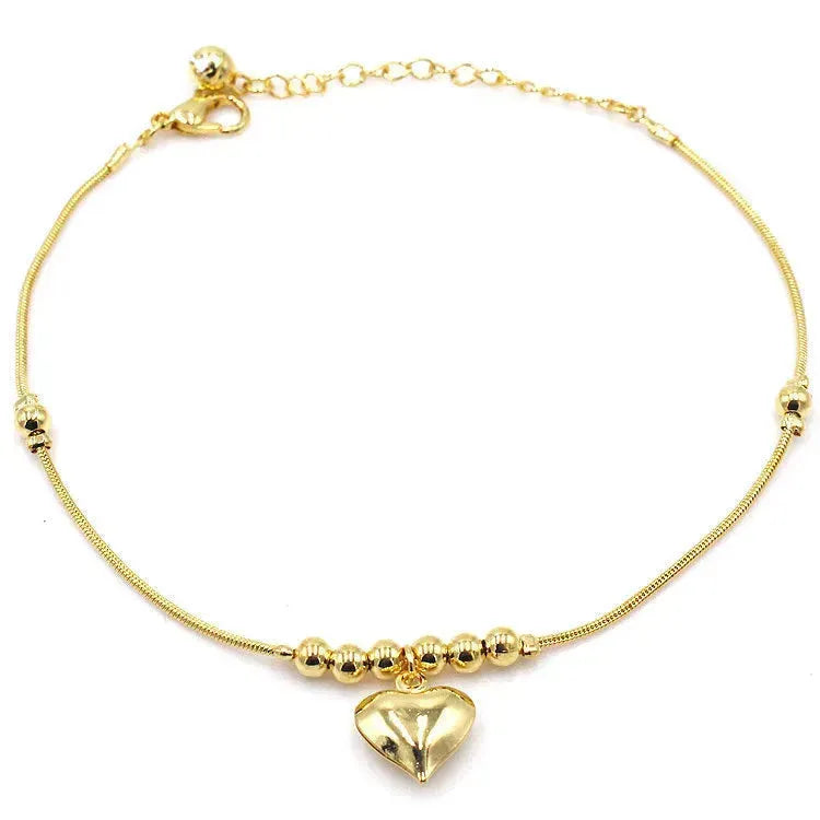 Fashionable Golden Heart-shaped Pendant Anklet - EX-STOCK CANADA