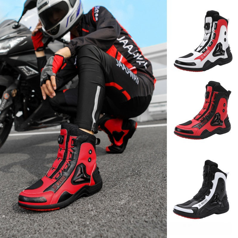 Men's Motorcycle Riding Boots – BOA Dial, Anti-Skid, Off-Road | White, Red, Black | EU 37–47