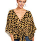 New V Neck Blouse Women Leopard Print Floral Tie Front Blouses Batwing Summer Oversize Ladies Tops - EX-STOCK CANADA