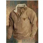 Long Sleeved Half Zippered Printed Casual Pocket Pullover Half Zipper Sweatshirt