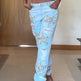 Women's Rhinestone Star Ripped Jeans – Light Blue Crystal Embellished Denim | Sizes XS–XL