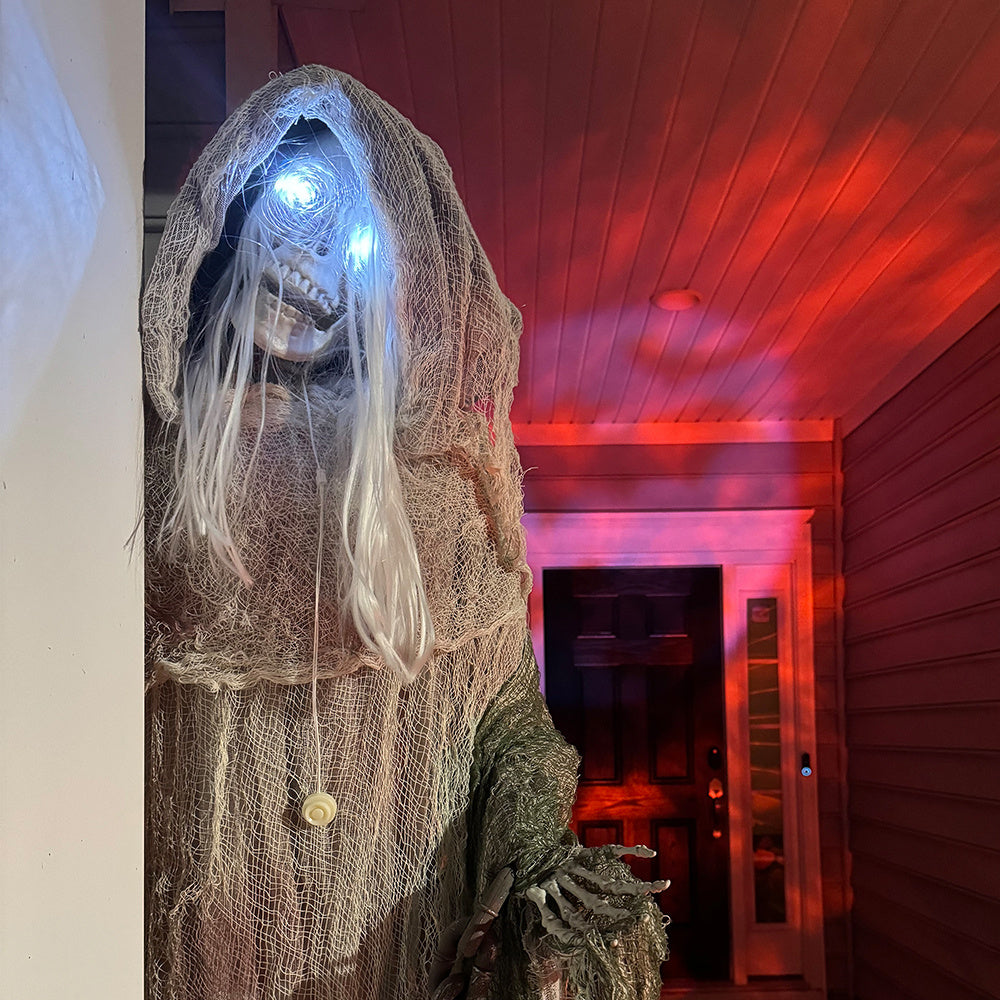 74inch Life Size Outdoor Halloween Decorations Skeleton Witch, Sound And Motion Activated Animated Prop Animatronic Decor With Light Up Eyes, Spooky Sound EX-STOCK