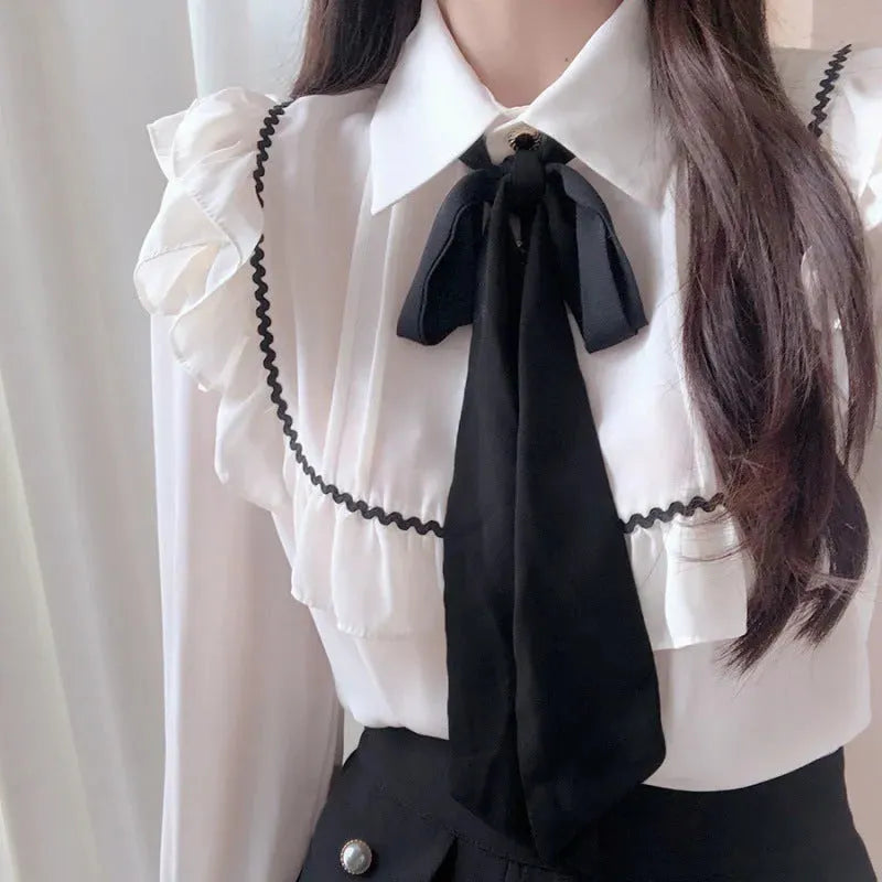 Elegant Bow Ruffled Tied Flared long Sleeves Shirt For Women
