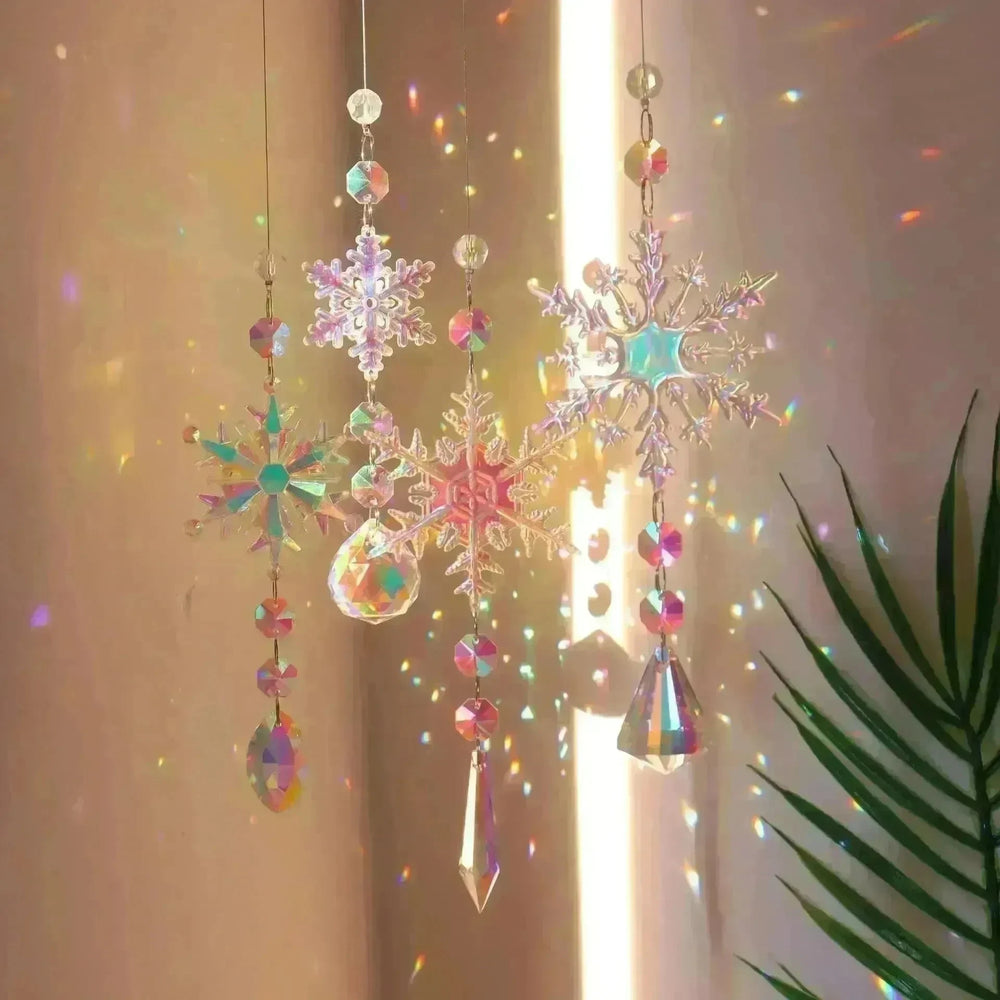 Christmas Colorful Snowflake Crystal Sun Catcher Ice Pillar Pendant Window Christmas Tree Decoration Party Pendant Christmas Decorations - EX-STOCK CANADA