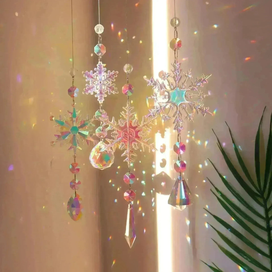 Christmas Colorful Snowflake Crystal Sun Catcher Ice Pillar Pendant Window Christmas Tree Decoration Party Pendant Christmas Decorations - EX-STOCK CANADA