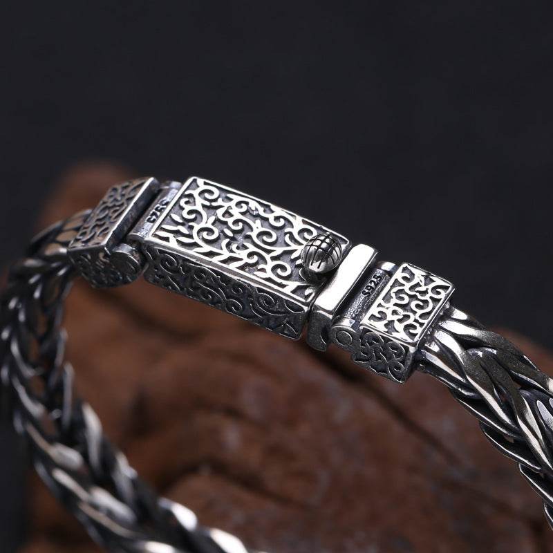 Pulsera de ratán trenzado para hombre de joyería de plata de ley 925EX-STOCK Canada