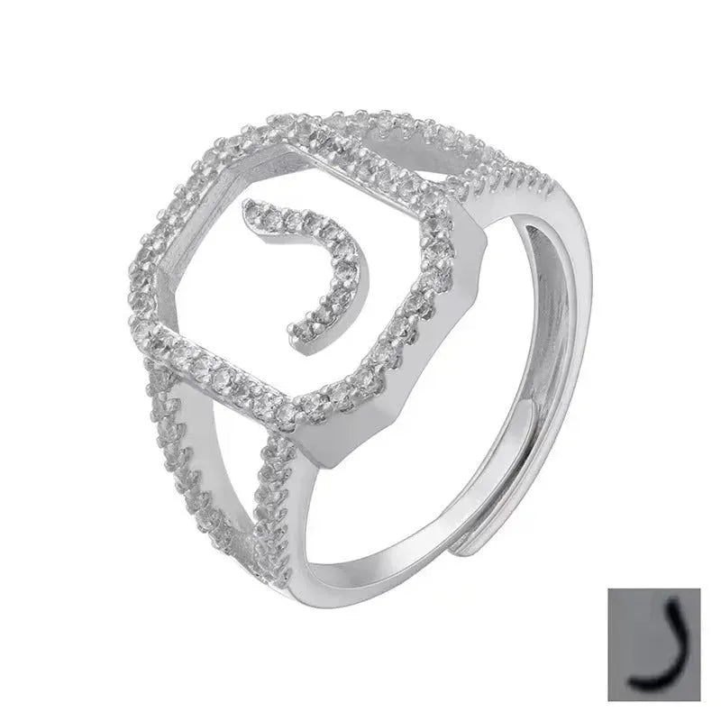 Fashion Micro Inlaid Zircon Arab Letters Ring for women - EX-STOCK CANADA