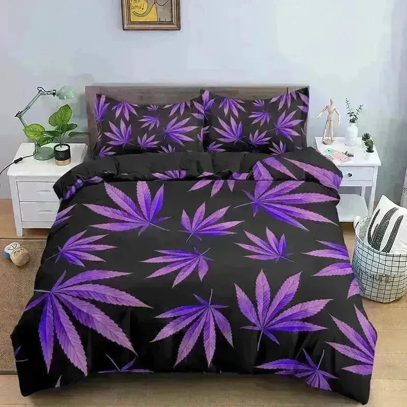 Colorful Psychedelic Weed Leaf Bedding Set - EX-STOCK CANADA