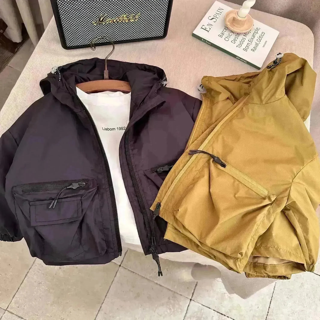 Boy Solid Color Short Hood Shell Jacket - EX-STOCK CANADA