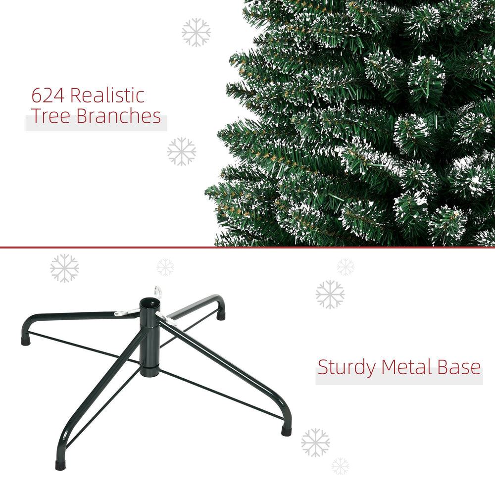 7.5FT Artificial Snow Dipped Christmas Tree Xmas Pencil Tree Holiday Home Indoor Decoration With Foldable Black Stand, Green EX-STOCK Canada 