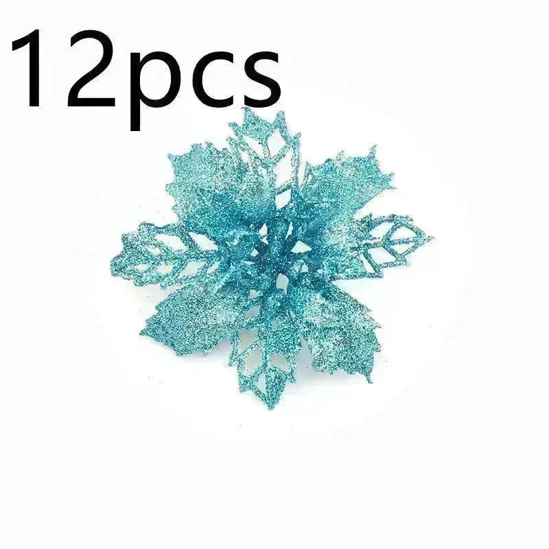 Glitter Artifical Christmas Flowers Christmas Tree Decorations For Home Fake Flowers Xmas Ornaments New Year Decor - EX-STOCK CANADA