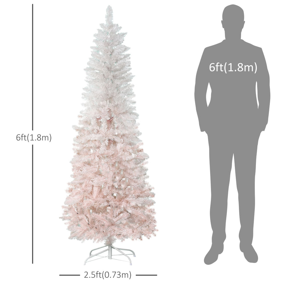 6ft Pencil Artificial Christmas Tree With Pine Realistic Branches, Auto Open, Pink And White EX-STOCK Canada 