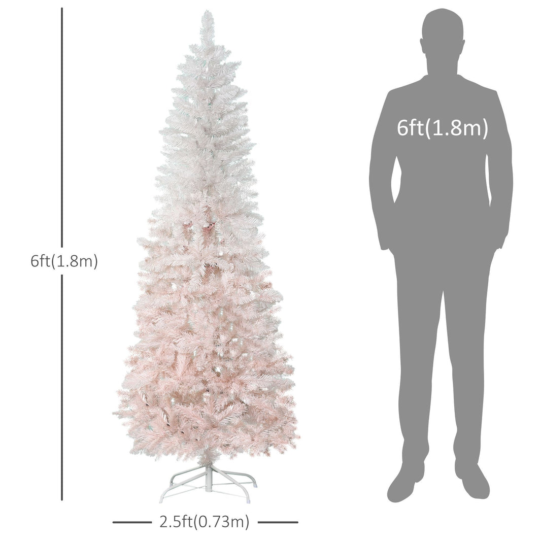 6ft Pencil Artificial Christmas Tree With Pine Realistic Branches, Auto Open, Pink And White EX-STOCK Canada 