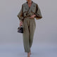 Women's relaxed draped two-piece pants set in neutral shade