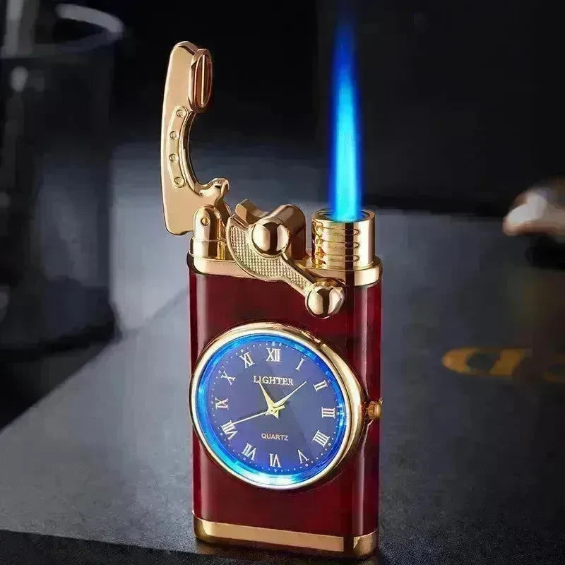 New Lighter With Electric Watch Rocker Arm Automatic Ignition Straight Blue Flame Lighter Creative Real Dial Inflatable Windproof Cigar Lighter Men's Watch Gift - EX-STOCK CANADA