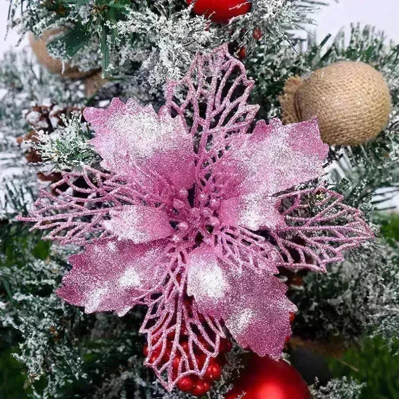 Glitter Artifical Christmas Flowers Christmas Tree Decorations For Home Fake Flowers Xmas Ornaments New Year Decor - EX-STOCK CANADA
