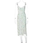 Women's Floral Spaghetti Strap Cami Dress Lace Trim Side Slit Bodycon Midi summer Dress - EX-STOCK CANADA