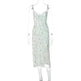 Women's Floral Spaghetti Strap Cami Dress Lace Trim Side Slit Bodycon Midi summer Dress - EX-STOCK CANADA