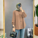 Muslim Ice Silk Wrinkle Stand-up Collar Literary Vintage Cardigan Loose Shirt Women - EX-STOCK Canada