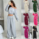 Women's Multi-Colour 2-Piece Off-Shoulder Loungewear Set, Cropped Long-Sleeve Top and Wide-Leg Pants, S–2XL