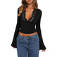 Slim V-neck Lace Ins Fashion Trumpet Sleeve Long-sleeved tank Top Women Clothing - EX-STOCK CANADA