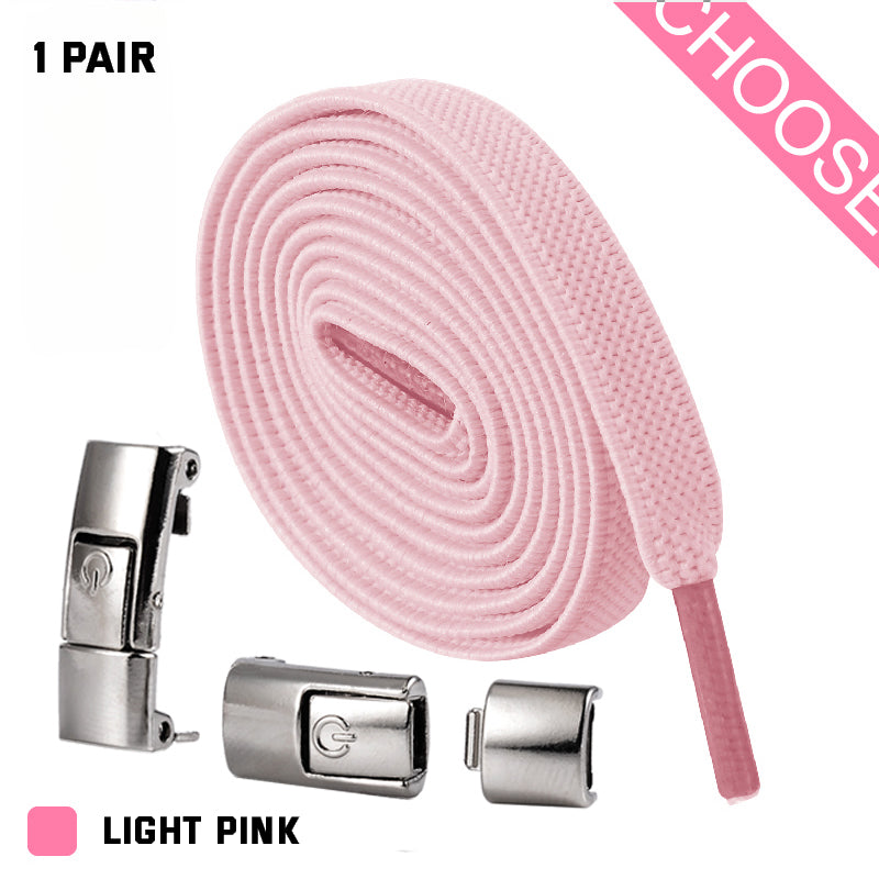 Light pink shoelaces with silver lace locks on a white background