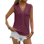 Summer Sleeveless Lace Blouse Tops Women V-neck top - EX-STOCK CANADA