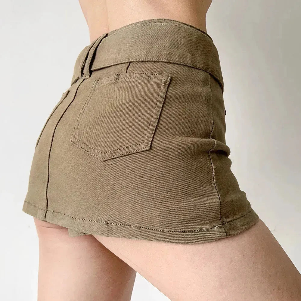 American Retro Wide Waistband Denim Mini Skirt with Belt - EX-STOCK CANADA