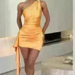One-shoulder Sleeveless Mini Dress Charming Slim Backless Party Wedding Satin Dresses Womens Clothing - EX-STOCK CANADA