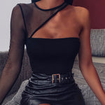 Mesh single shoulder cutout sexy top - EX-STOCK Canada