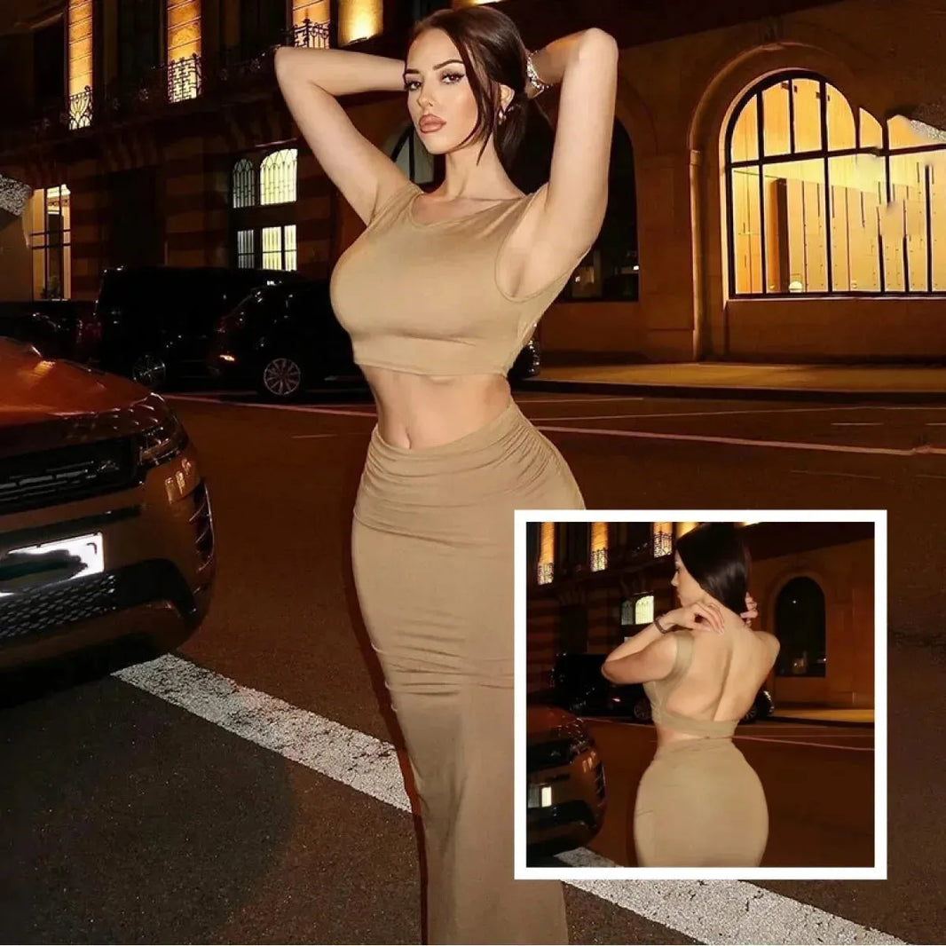 Women Tank Tops Long Skirts Party  Dresses Two Piece Matching Sets Outfit 2025 Summer Clothes  Slim Solid Color - EX-STOCK CANADA