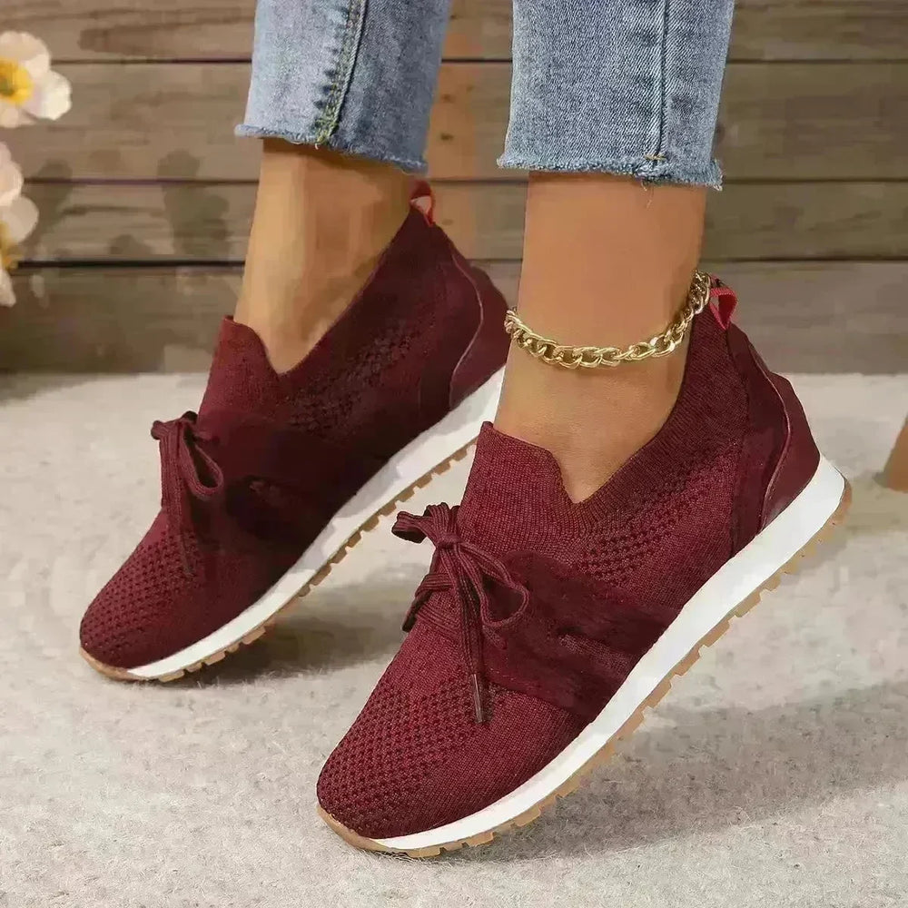 New Lace Up Mesh Flats Shoes For Women Breathable Casual Breathable Walking Wedges Sneaker Shoes for Women - EX-STOCK CANADA