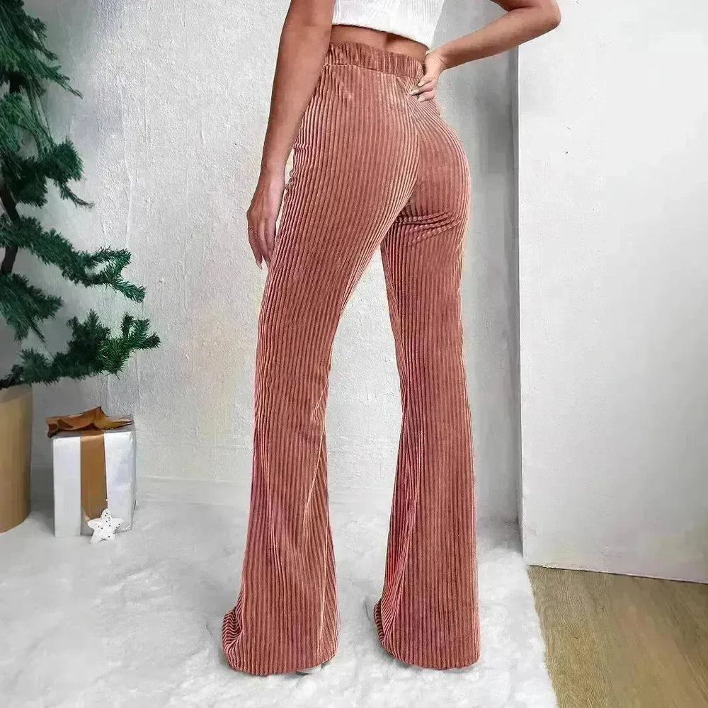 High Waist Lamp Wick Corduroy Bell-bottom Pants Wide Leg Women - EX-STOCK CANADA