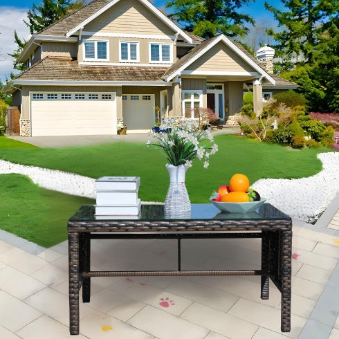 Mobilier de patio extérieur 1 table basse avec verre trempé transparentEX-STOCK Canada 