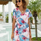 Dolman Sleeves Dress Summer Printed Drawstring V-Neck Beach Dresses For Women - EX-STOCK CANADA