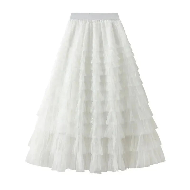 Cake Skirt Women's White Gauze long Layered tulle Skirt - EX-STOCK CANADA