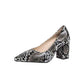 Women's Snake Print Pointed Toe Block Heel Pumps 2026 Spring Summer Elegant High Heels Versatile Office Party Shoes 