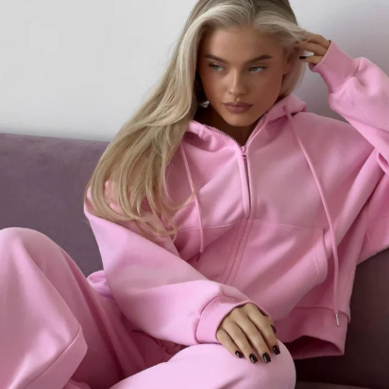 Women's Zip-Up Hoodie & Wide-Leg Pants Sweatsuit Set – 5 Colours | S–XL