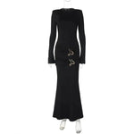 Fashion Round Neck Slim Fit Long Sleeve Bodycon Black Dress - EX-STOCK CANADA