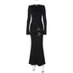 Fashion Round Neck Slim Fit Long Sleeve Bodycon Black Dress - EX-STOCK CANADA