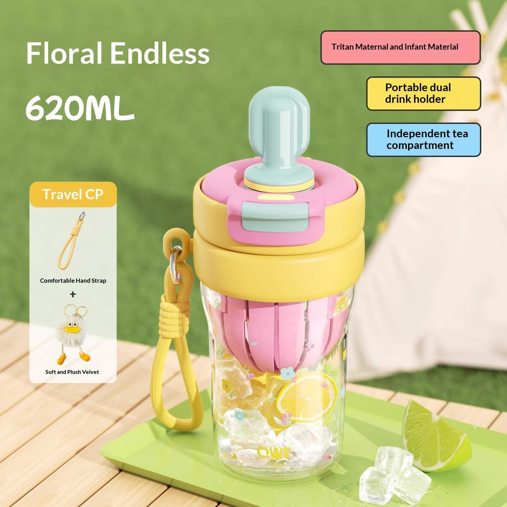 Kids Cartoon Tritan Straw Water Bottle 620ml – 2-in-1 Dual Drinking Lucky Cup | 4 Designs8