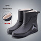 Gray rubber boots with white lining on a gray background