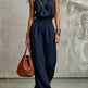 Navy Women's Halter Neck Backless Wide-Leg Jumpsuit | Sleeveless Lace-Up Onesie