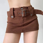 American Retro Wide Waistband Denim Mini Skirt with Belt - EX-STOCK CANADA