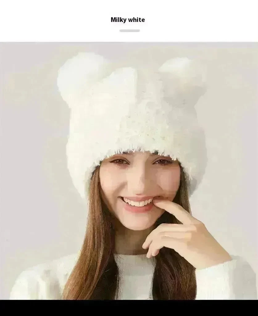 Women Winter Cute Fur Ball Knitted Beanie Hat Outdoor - EX-STOCK CANADA
