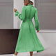 Women's Long Sleeve Midi Dress V Neck Button Down Belted A-Line Flowy EX-STOCK