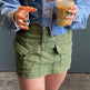 Simple Tooling Style Pocket Army Green Woven Hot Girl A- Line Mini Hip Cargo Skirt Summer - EX-STOCK CANADA