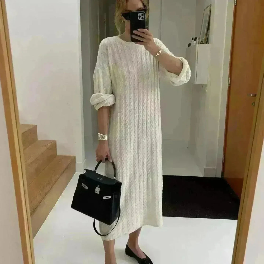 Loose Woolen Midi Twisted Knitted Thick Winter sweater Dress - EX-STOCK CANADA