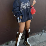 Women's Letter Print Color Block Loose Sweatshirt EX-STOCK Canada 